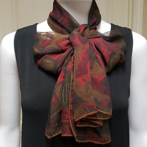 🌹BURGANDY AND BROWN SHEER SCARF - Picture 4 of 4